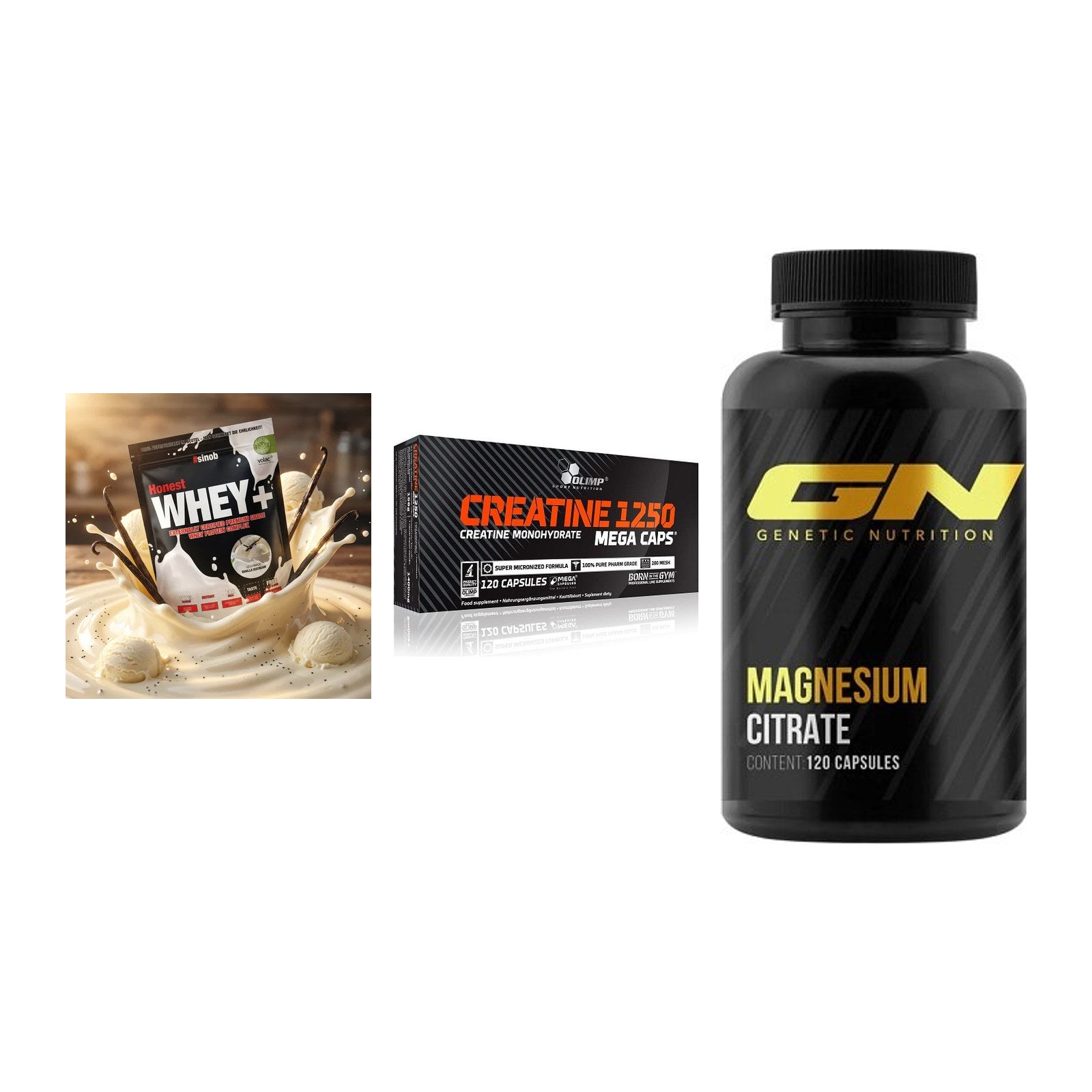 Einsteiger-Set: Sinob Honest + Olimp Creatine + GN Magnesium – alle enthaltenen Artikel