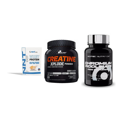 Einsteiger-Set: NNT Whey + Olimp Creatine + Scitec Chromium – alle enthaltenen Artikel