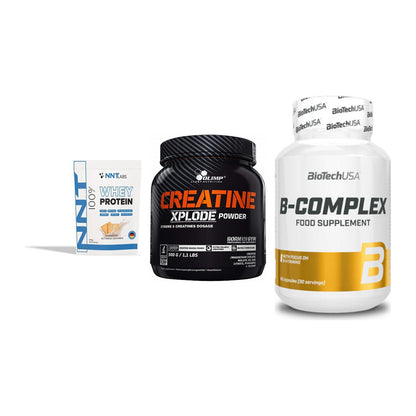 Einsteiger-Set: NNT Whey + Olimp Creatine + BioTech B – alle enthaltenen Artikel