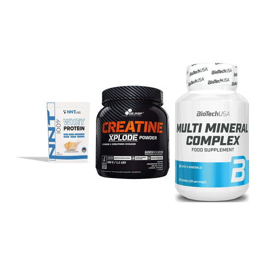 Einsteiger-Set: NNT Whey + Olimp Creatine + BioTech Multi – alle enthaltenen Artikel