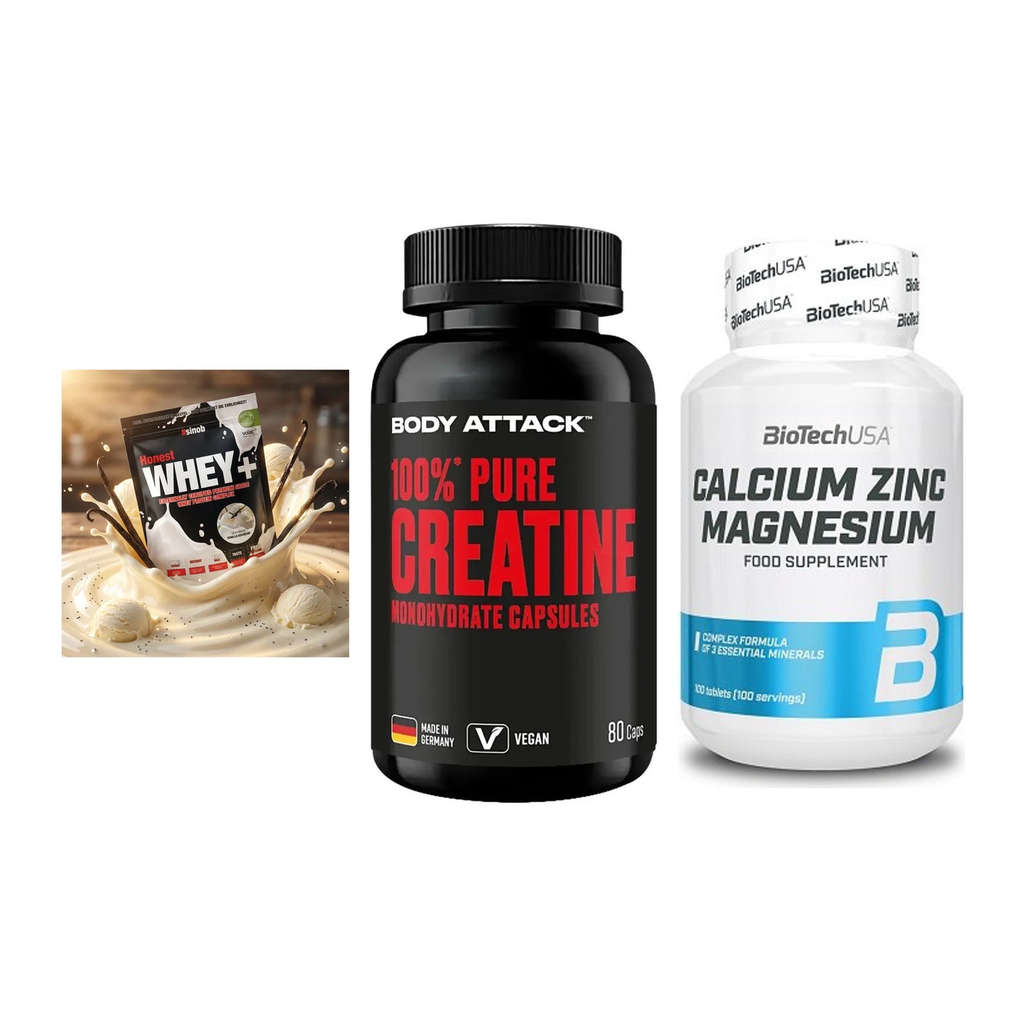 Einsteiger-Set: Sinob Honest + Body Attack 100% + BioTech Calcium – alle enthaltenen Artikel