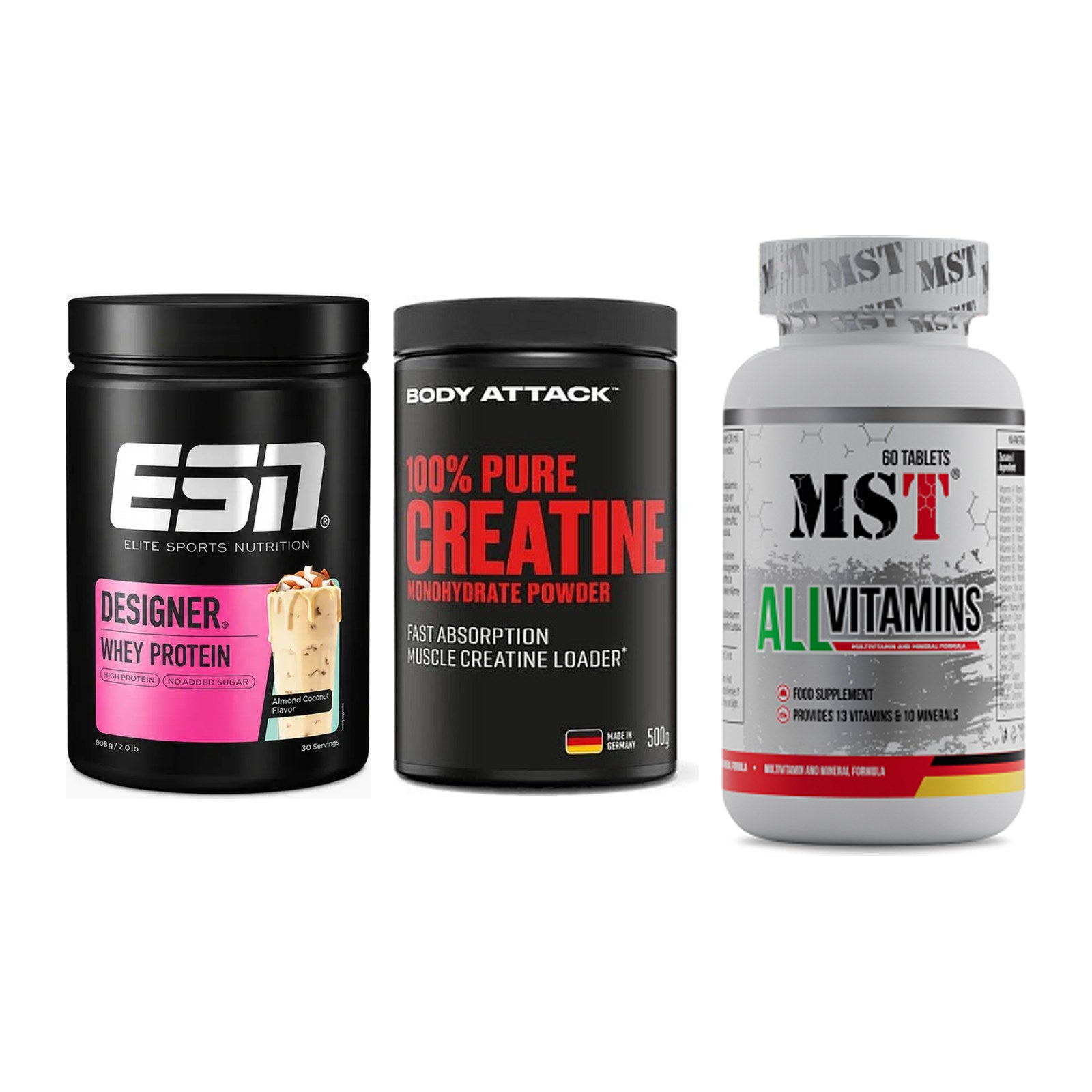 Einsteiger-Set: ESN Designer + Body Attack 100% + MST All Vitamins – alle enthaltenen Artikel