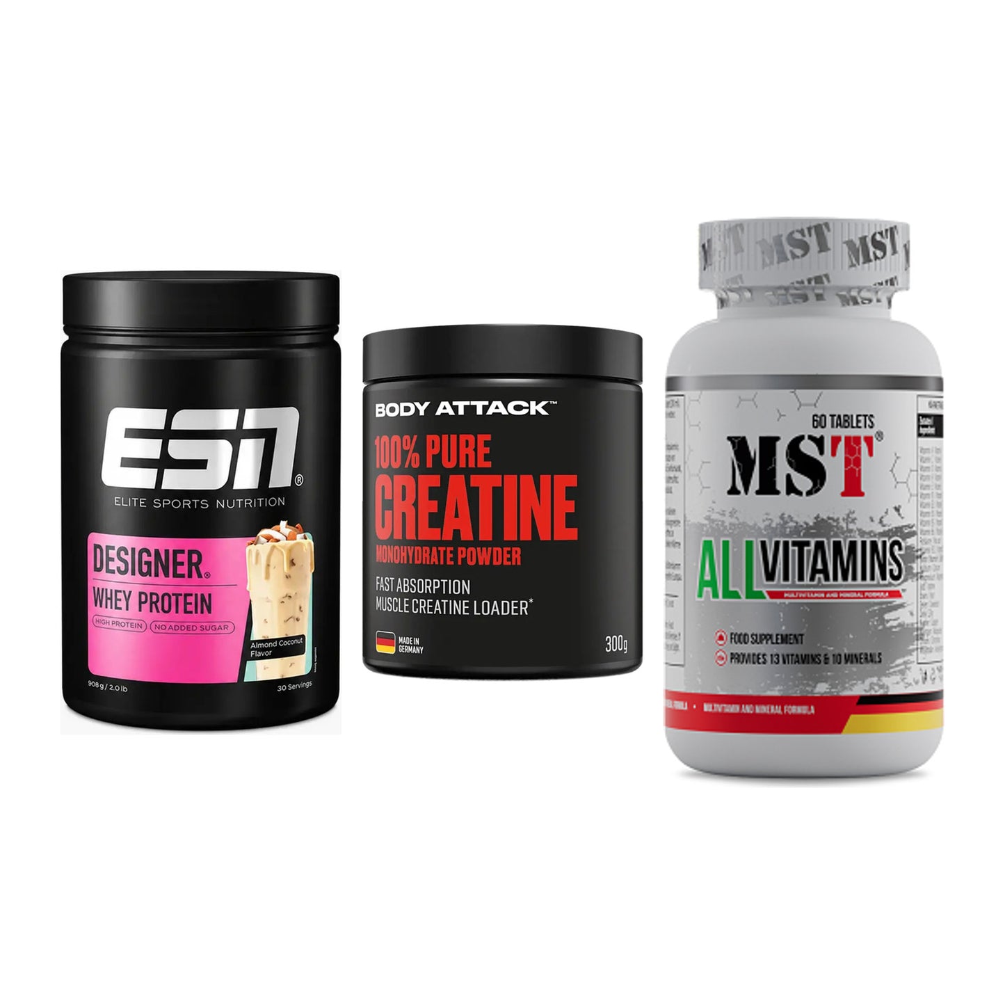 Einsteiger-Set: ESN Designer + Body Attack 100% + MST All Vitamins – alle enthaltenen Artikel