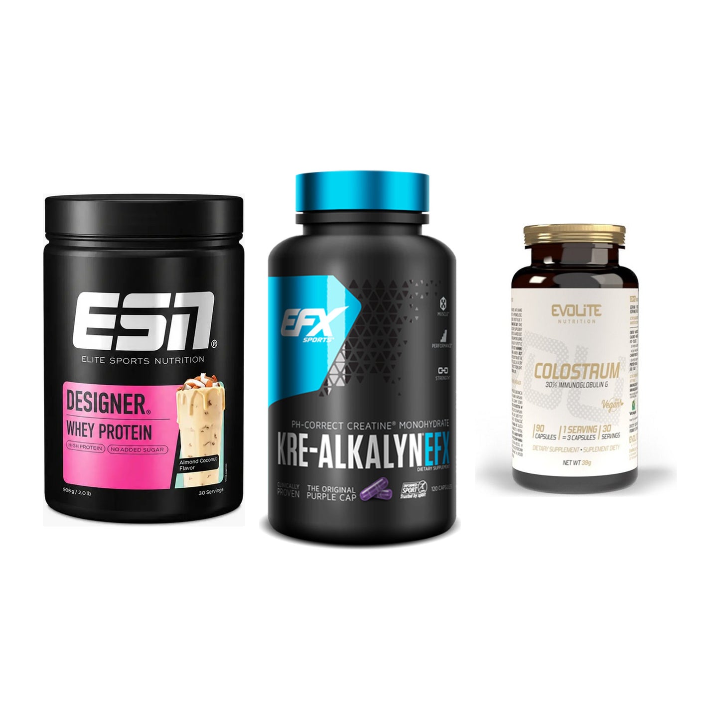 Einsteiger-Set: ESN Designer + EFX Kre-Alkalyn + Evolite Nutritio – alle enthaltenen Artikel