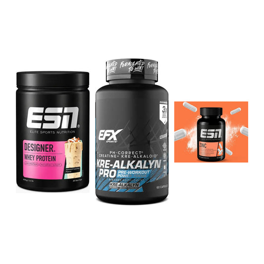 Einsteiger-Set: ESN Designer Whey + EFX Kre-Alkalyn PRO + ESN Zinc – alle enthaltenen Artikel