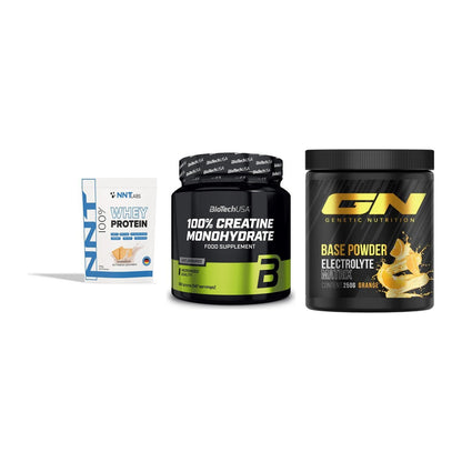 Einsteiger-Set: NNT Whey + BioTech Creatine + GN Base Powder – alle enthaltenen Artikel