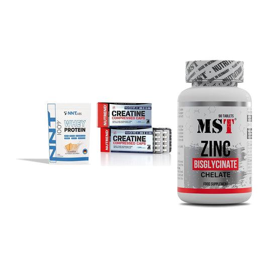 Einsteiger-Set: NNT Whey + Nutrend Creatine + MST Zinc Chelate – alle enthaltenen Artikel