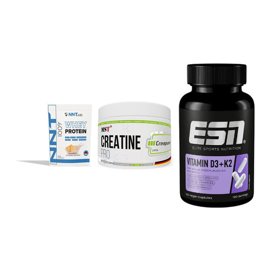 Einsteiger-Set: NNT Whey + MST Creatin Pro + ESN Vitamin D3 – alle enthaltenen Artikel