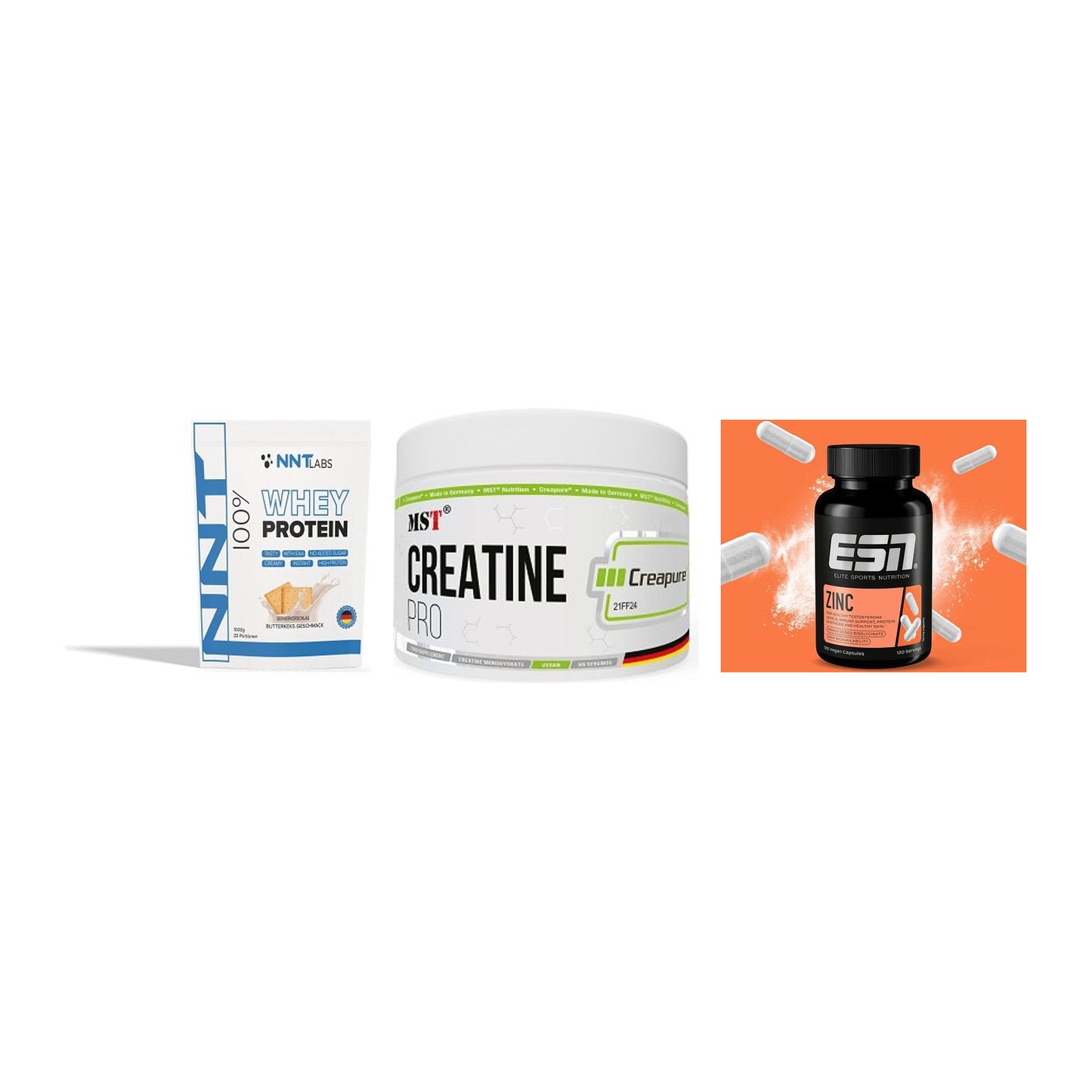 Einsteiger-Set: NNT Whey + MST Creatin Pro CREAPURE + ESN Zinc – alle enthaltenen Artikel