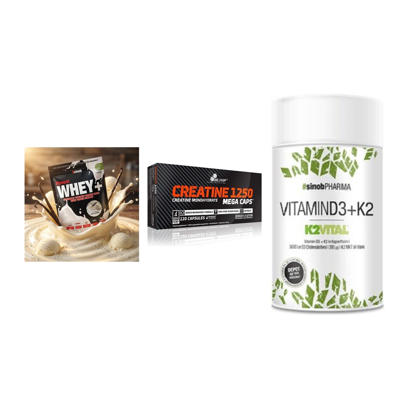 Einsteiger-Set: Sinob Honest + Olimp Creatine + Sinob Vitamin D3 – alle enthaltenen Artikel