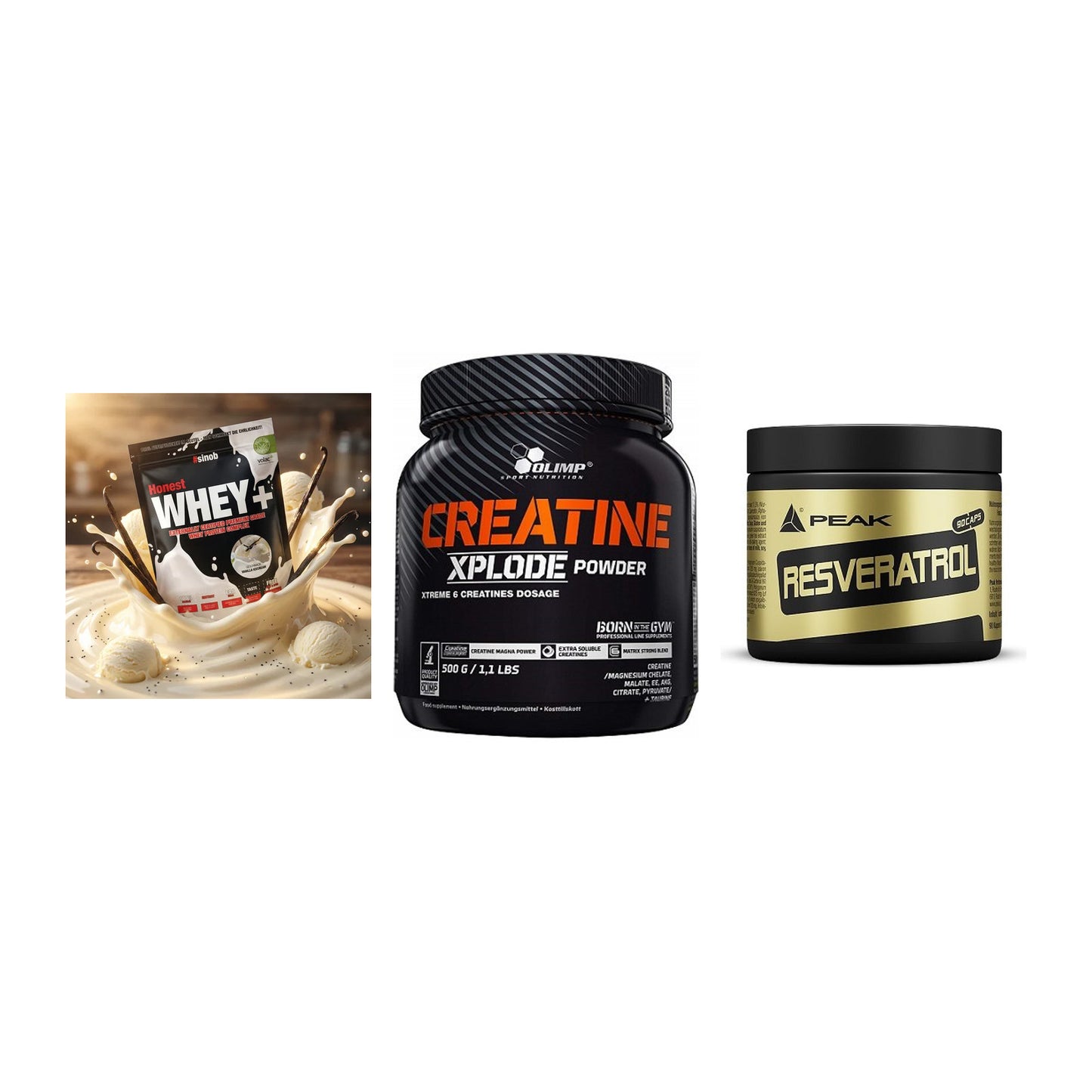 Einsteiger-Set: Sinob Honest + Olimp Creatine + Peak Resveratrol – alle enthaltenen Artikel