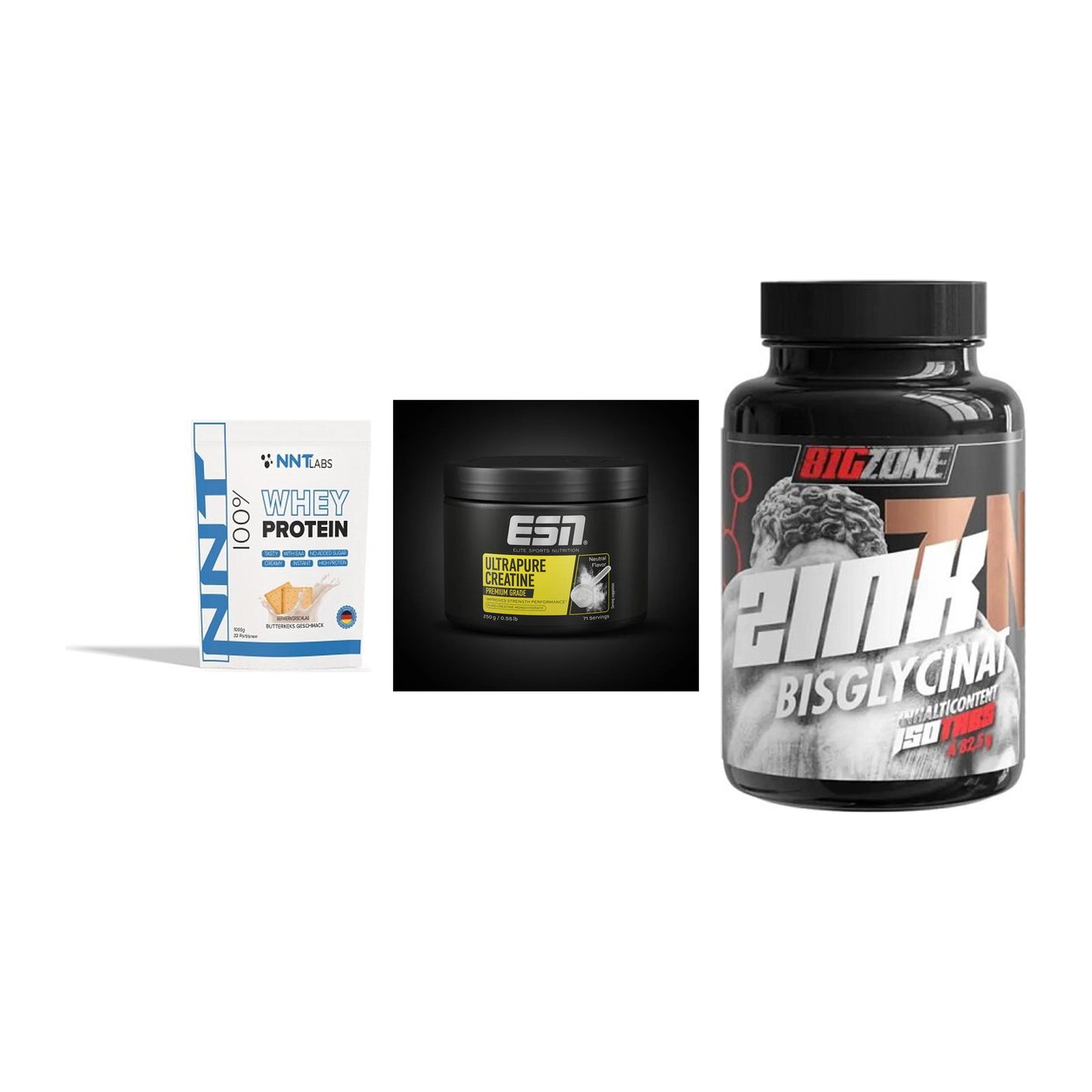 Einsteiger-Set: NNT Whey + ESN Ultrapure + Big Zone Zink – alle enthaltenen Artikel