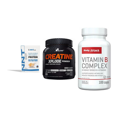 Einsteiger-Set: NNT Whey + Olimp Creatine + Body Attack – alle enthaltenen Artikel