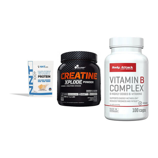 Einsteiger-Set: NNT Whey + Olimp Creatine + Body Attack – alle enthaltenen Artikel