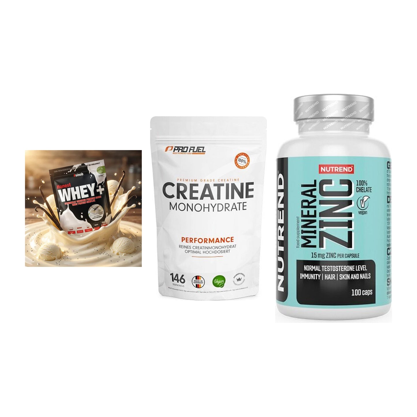 Einsteiger-Set: Sinob Honest + ProFuel Creatine + Nutrend Zinc – alle enthaltenen Artikel