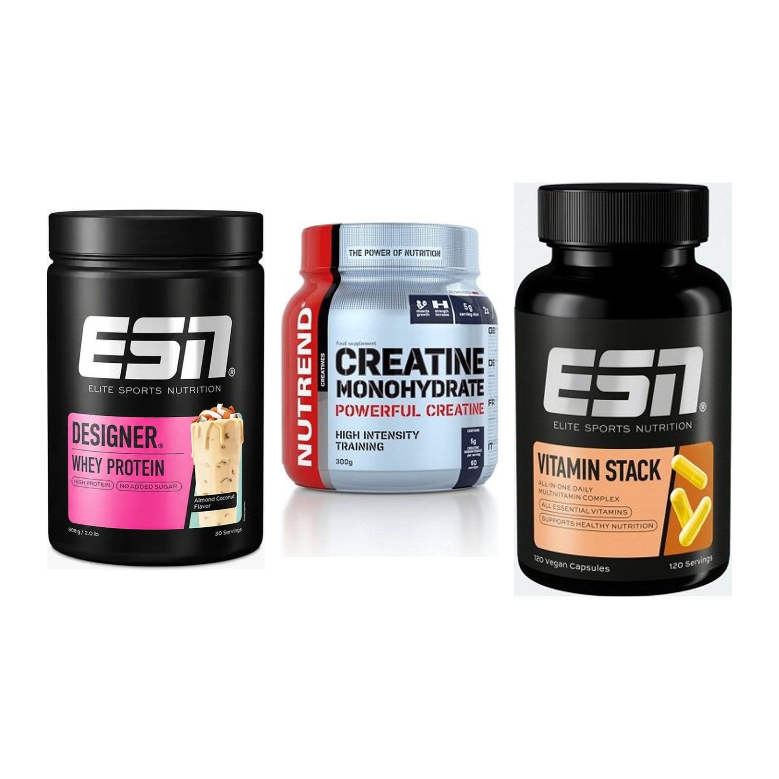 Einsteiger-Set: ESN Designer + Nutrend Creatine + ESN Vitamin – alle enthaltenen Artikel