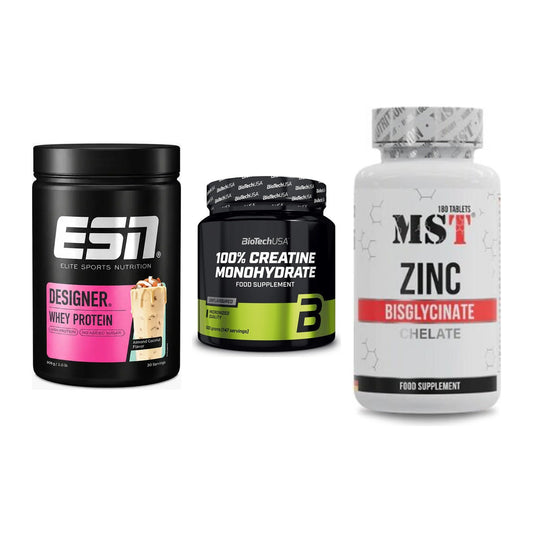 Einsteiger-Set: ESN Designer + BioTech Creatine + MST Zinc Chelate – alle enthaltenen Artikel