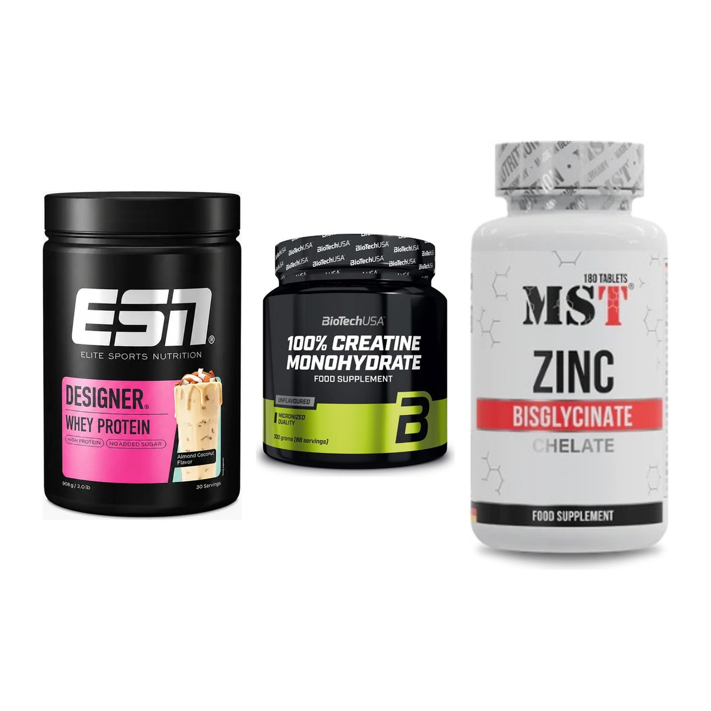 Einsteiger-Set: ESN Designer + BioTech Creatine + MST Zinc Chelate – alle enthaltenen Artikel