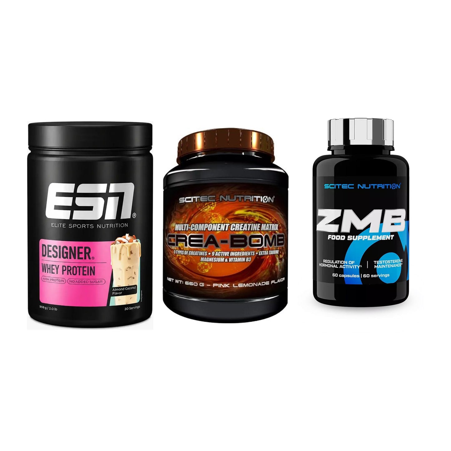Einsteiger-Set: ESN Designer Whey + Scitec Crea-Bomb + Scitec ZMB – alle enthaltenen Artikel
