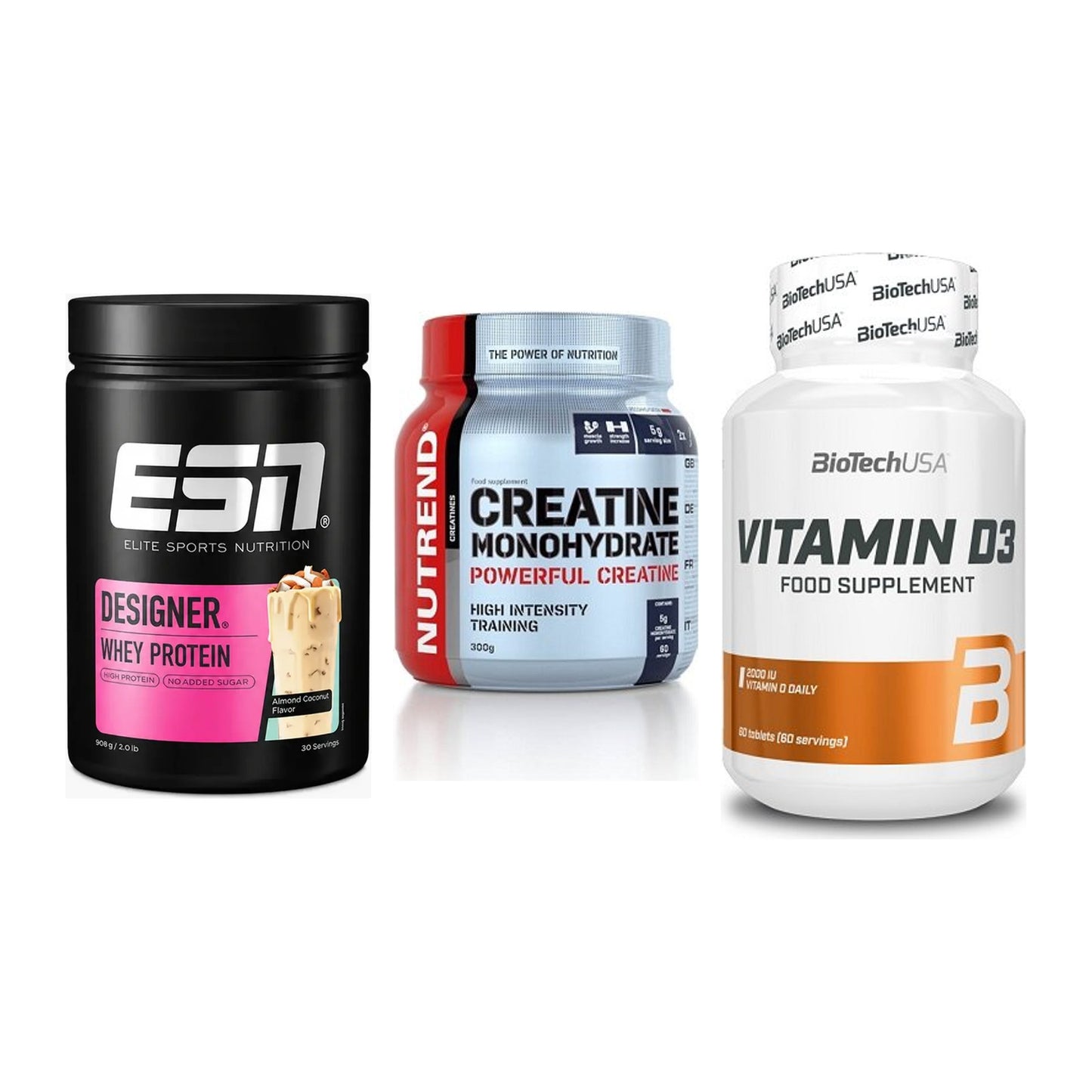 Einsteiger-Set: ESN Designer + Nutrend Creatine + BioTech Vitamin – alle enthaltenen Artikel