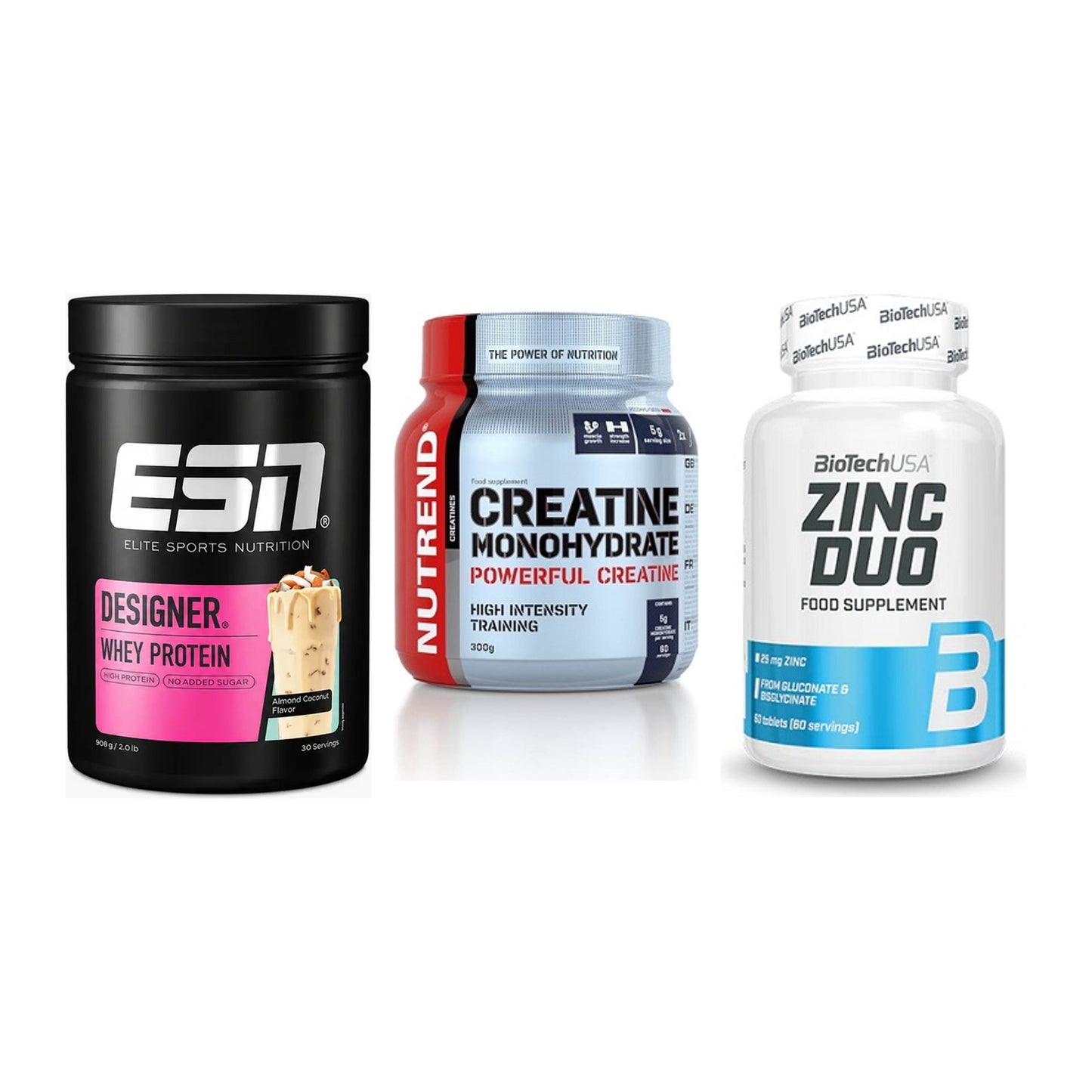 Einsteiger-Set: ESN Designer + Nutrend Creatine + BioTech Zinc Duo – alle enthaltenen Artikel