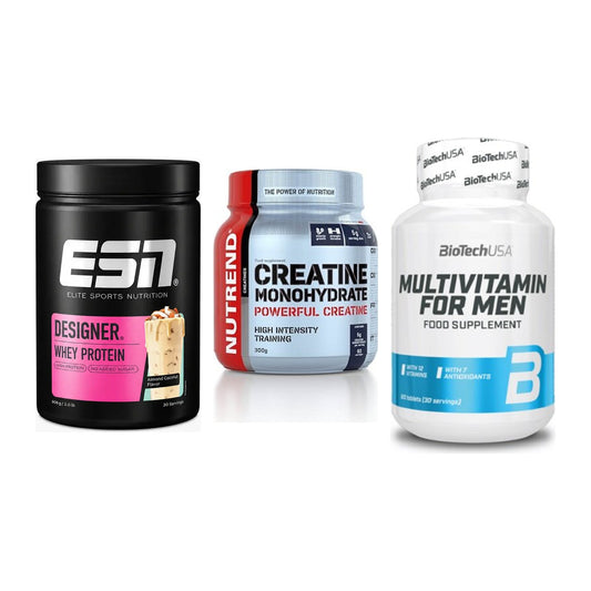 Einsteiger-Set: ESN Designer + Nutrend Creatine + BioTech Multivit – alle enthaltenen Artikel