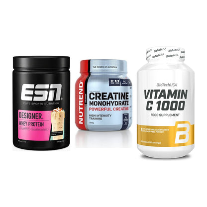 Einsteiger-Set: ESN Designer + Nutrend Creatine + BioTech Vitamin – alle enthaltenen Artikel