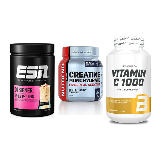 Einsteiger-Set: ESN Designer + Nutrend Creatine + BioTech Vitamin – alle enthaltenen Artikel