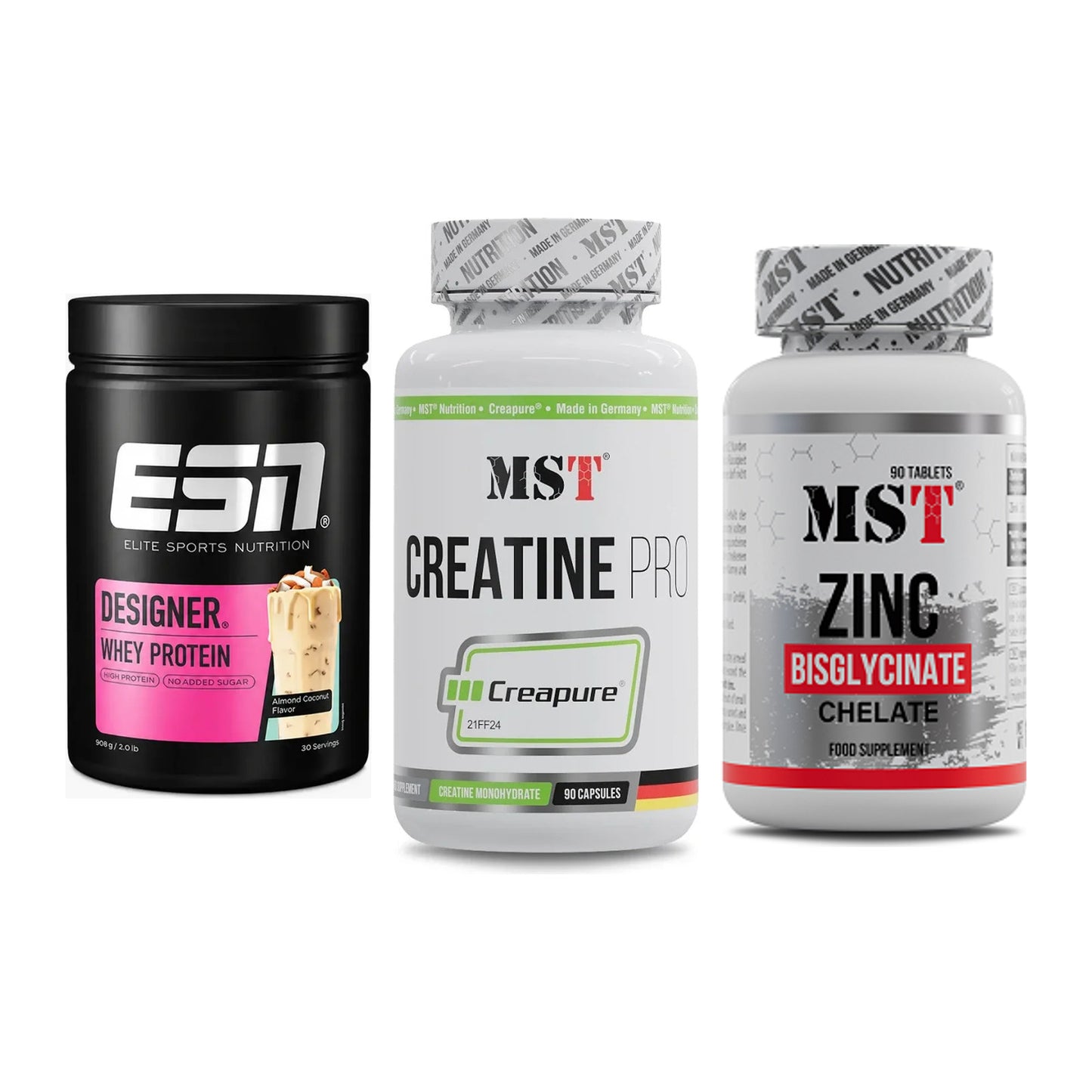Einsteiger-Set: ESN Designer + MST Creatine Pro + MST Zinc Chelate – alle enthaltenen Artikel