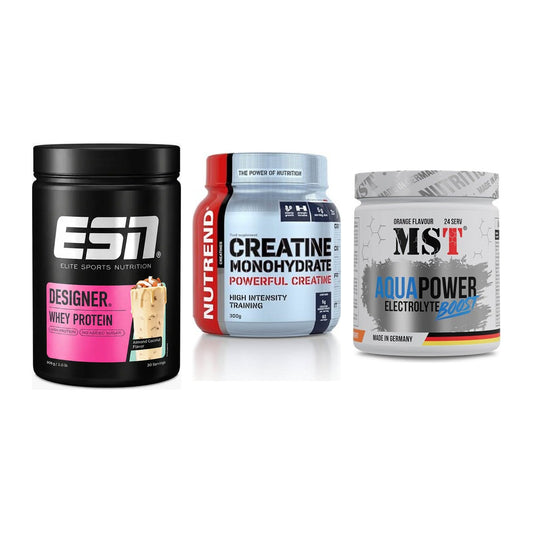 Einsteiger-Set: ESN Designer + Nutrend Creatine + MST Aqua Power – alle enthaltenen Artikel