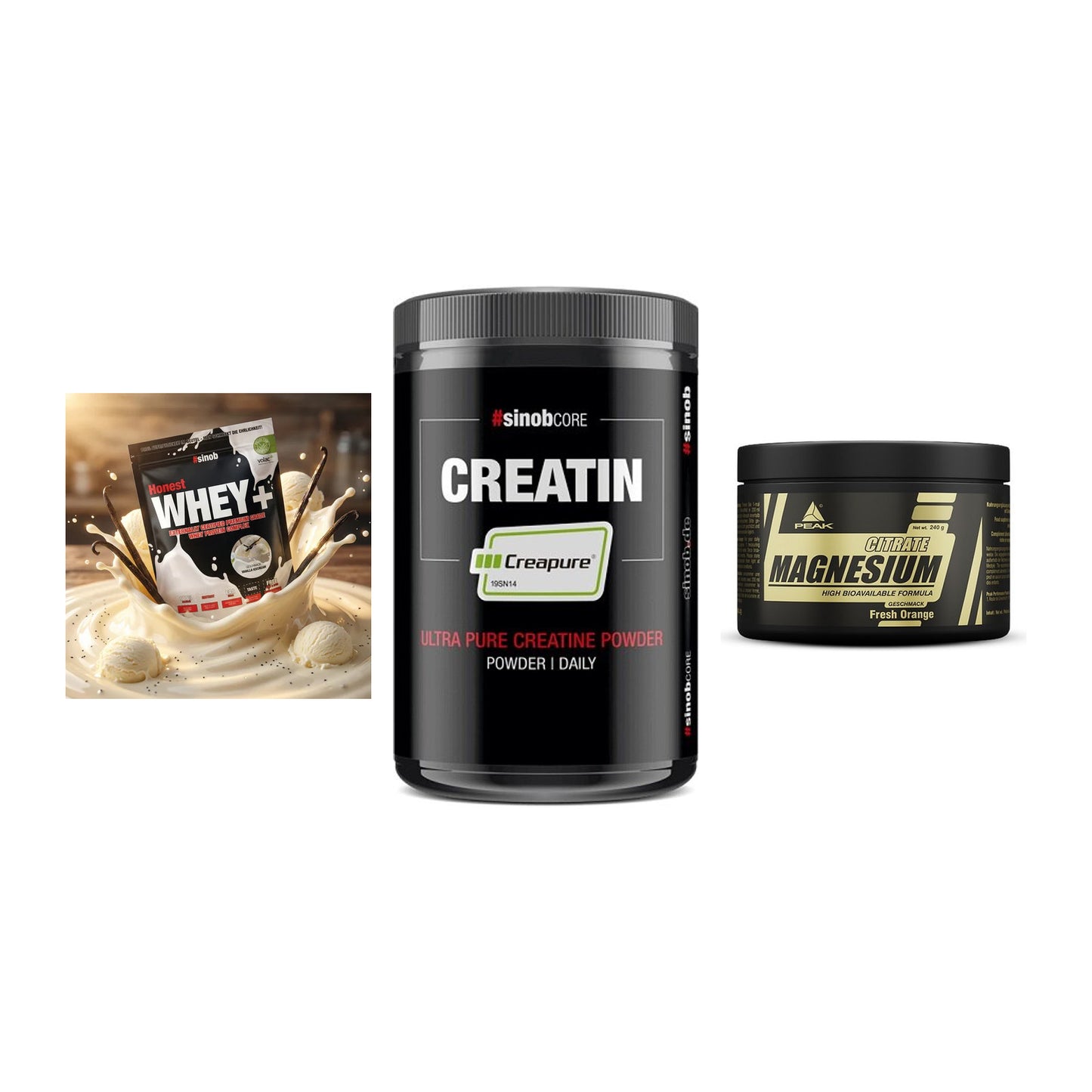 Einsteiger-Set: Sinob Honest + Sinob Creatin + Peak Magnesium – alle enthaltenen Artikel
