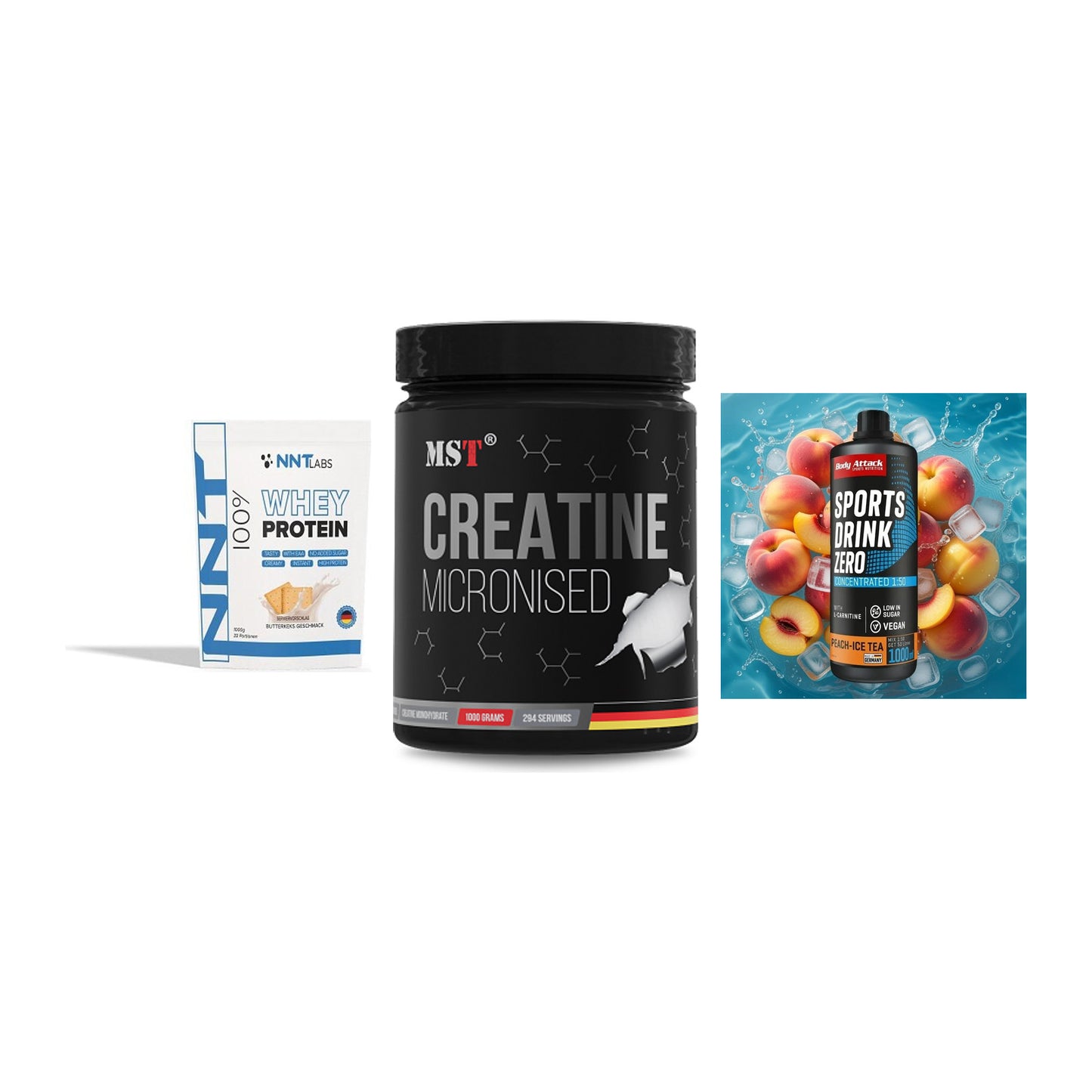 Einsteiger-Set: NNT Whey + MST Creatin + Body Attack – alle enthaltenen Artikel
