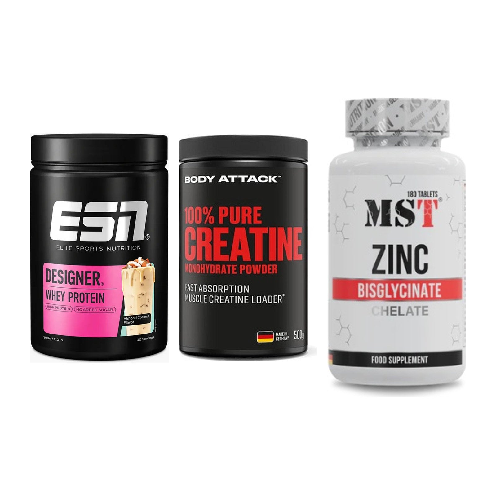 Einsteiger-Set: ESN Designer + Body Attack 100% + MST Zinc Chelate – alle enthaltenen Artikel