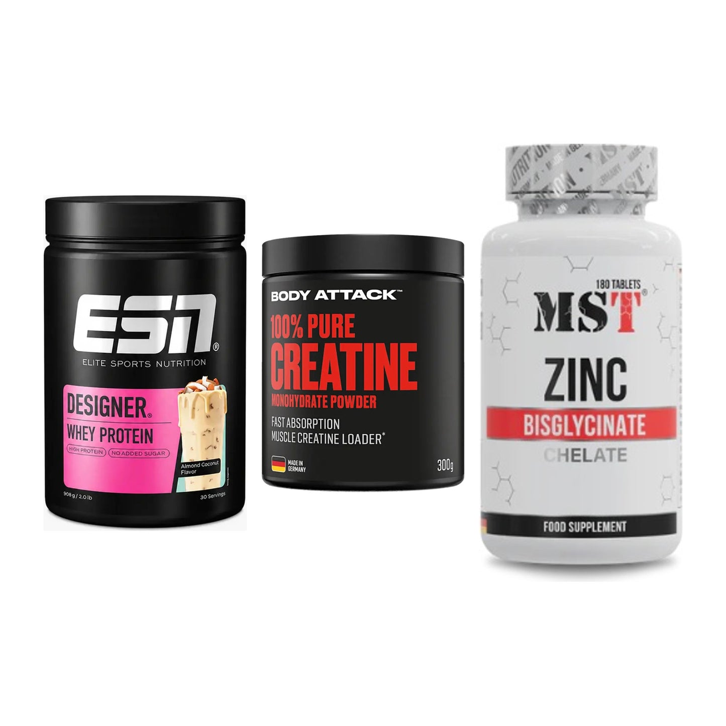 Einsteiger-Set: ESN Designer + Body Attack 100% + MST Zinc Chelate – alle enthaltenen Artikel