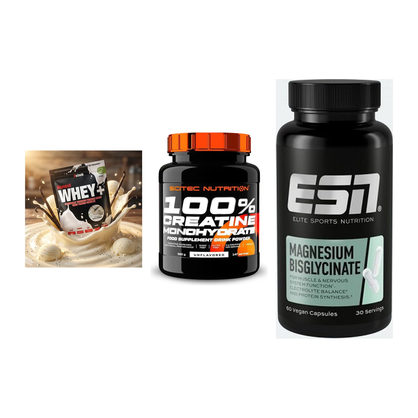 Einsteiger-Set: Sinob Honest + Scitec Creatine + ESN Magnesium – alle enthaltenen Artikel