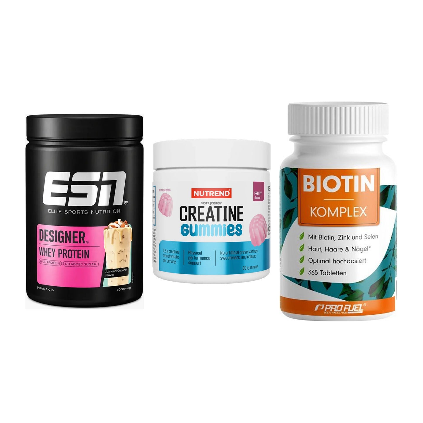 Einsteiger-Set: ESN Designer + Nutrend Creatine + ProFuel BIOTIN – alle enthaltenen Artikel