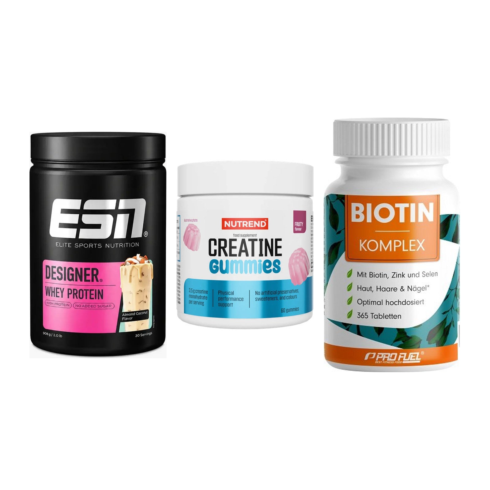 Einsteiger-Set: ESN Designer + Nutrend Creatine + ProFuel BIOTIN – alle enthaltenen Artikel