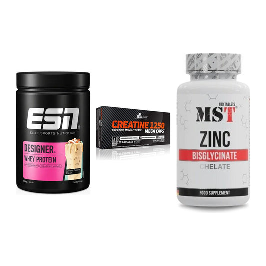 Einsteiger-Set: ESN Designer + Olimp Creatine + MST Zinc Chelate – alle enthaltenen Artikel