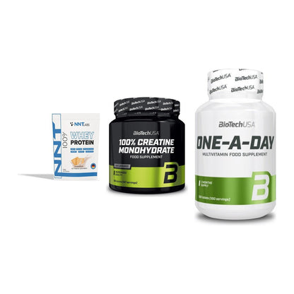 Einsteiger-Set: NNT Whey + BioTech Creatine + BioTech One A – alle enthaltenen Artikel