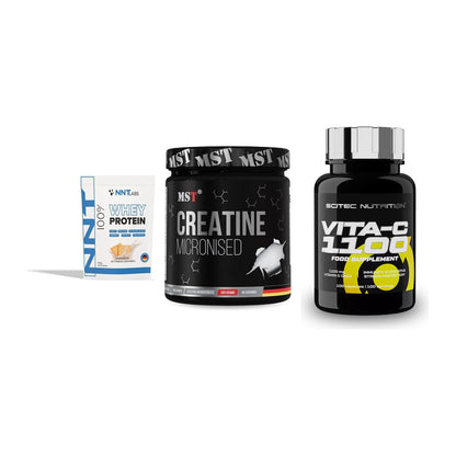 Einsteiger-Set: NNT Whey + MST Creatin + Scitec Vitamin C – alle enthaltenen Artikel