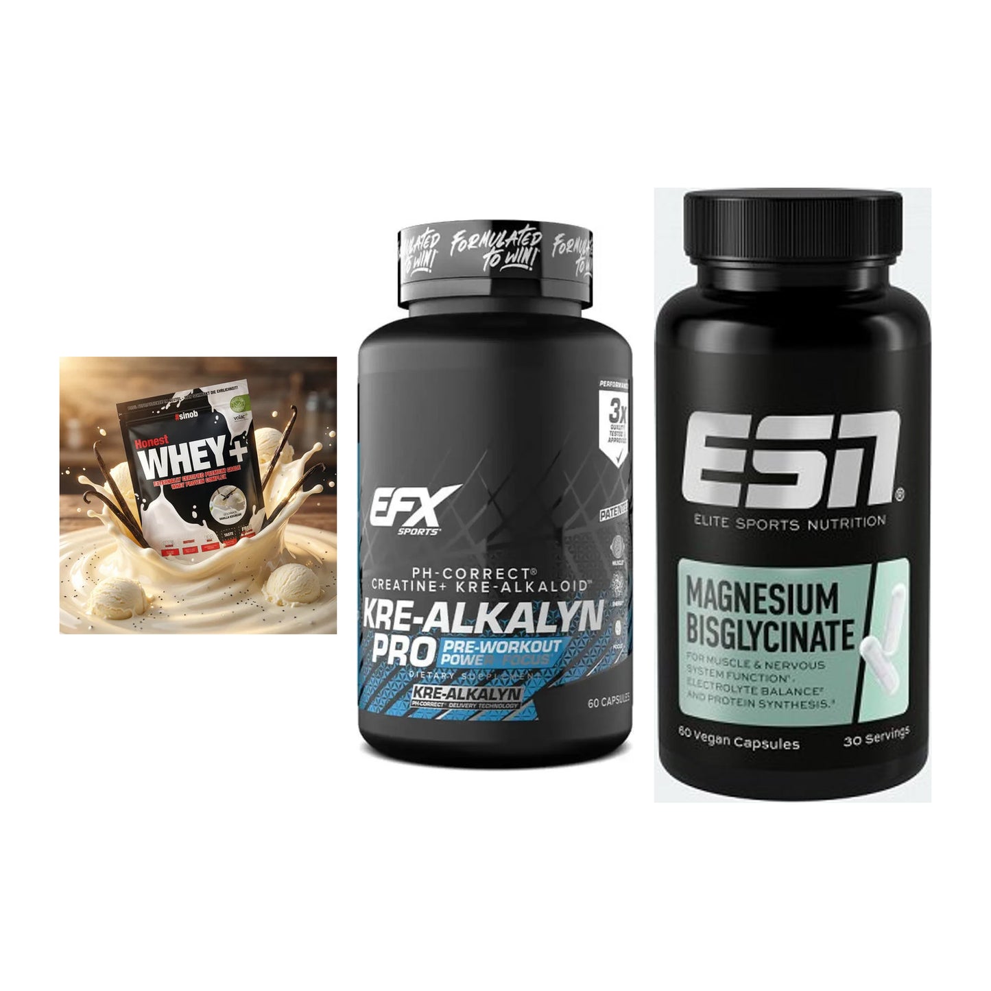 Einsteiger-Set: Sinob Honest + EFX Kre-Alkalyn + ESN Magnesium – alle enthaltenen Artikel
