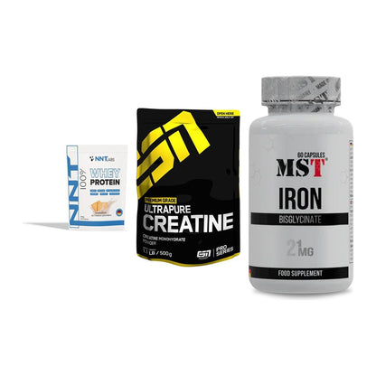 Einsteiger-Set: NNT Whey + ESN Ultrapure + MST Iron Bisglyc – alle enthaltenen Artikel