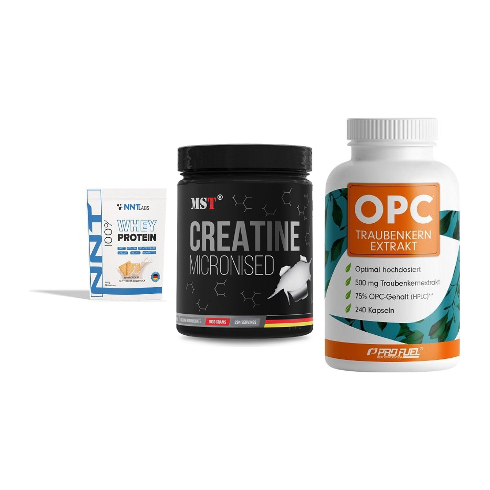 Einsteiger-Set: NNT Whey + MST Creatin + ProFuel OPC – alle enthaltenen Artikel