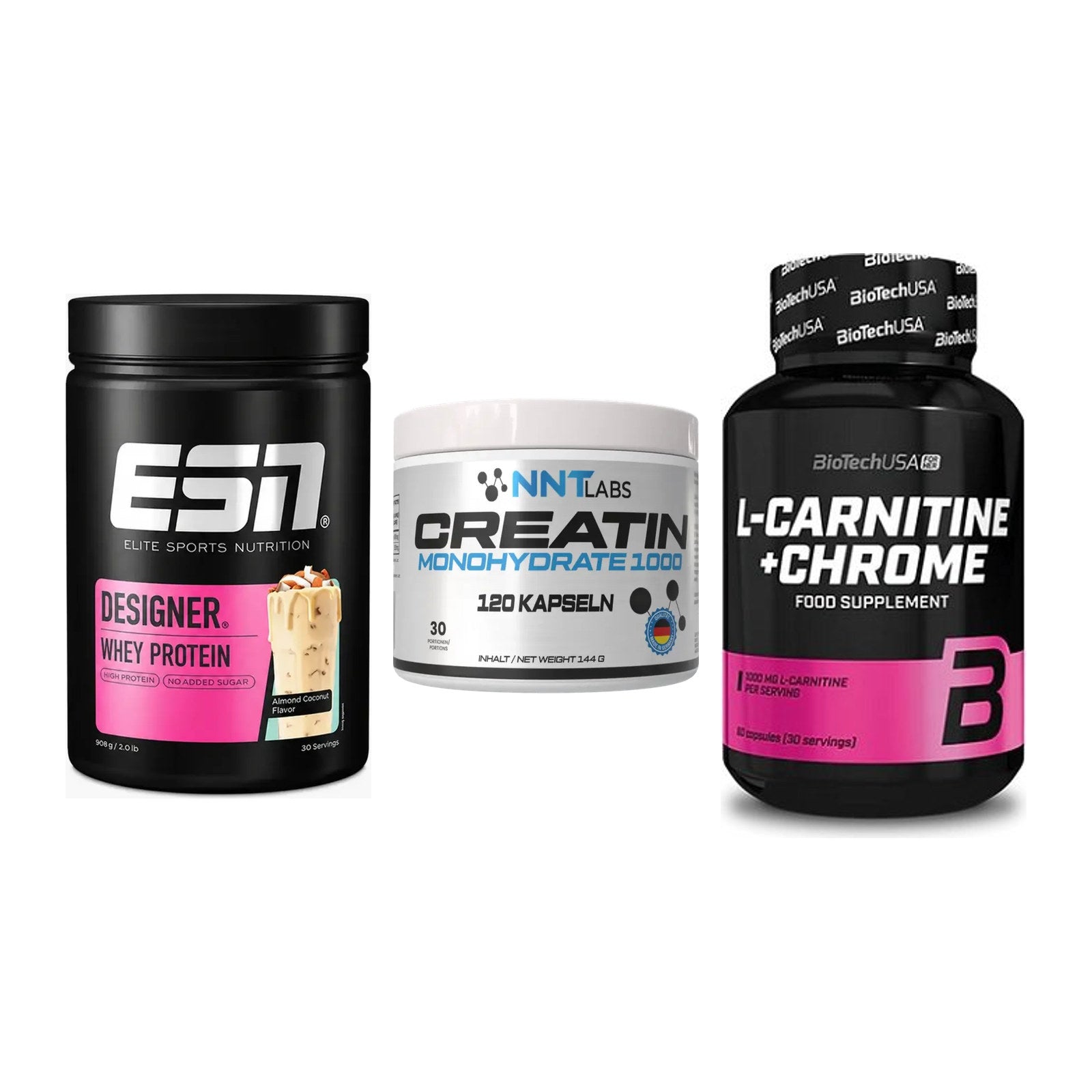 Einsteiger-Set: ESN Designer + NNT Creatin 1000 + BioTech L-Carnit – alle enthaltenen Artikel