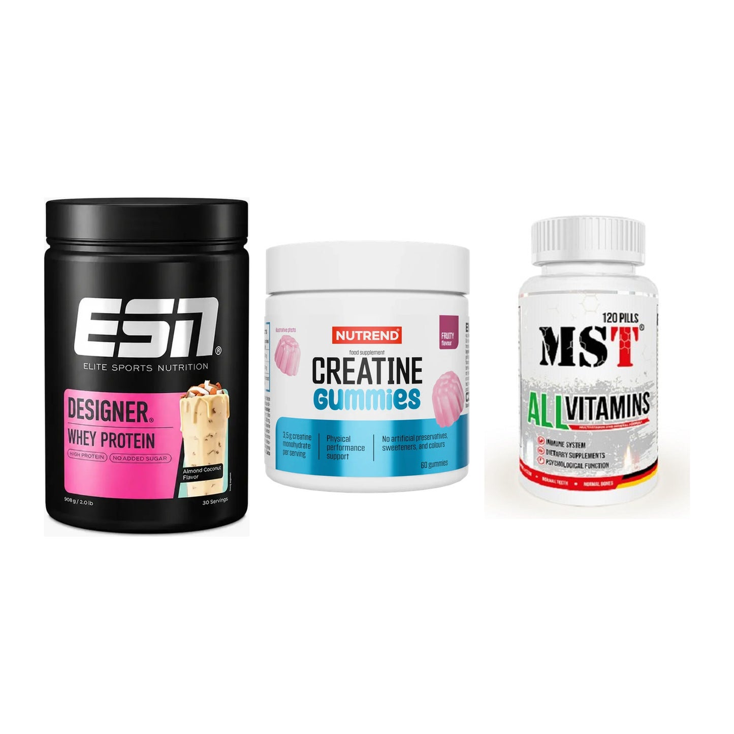 Einsteiger-Set: ESN Designer + Nutrend Creatine + MST All Vitamins – alle enthaltenen Artikel