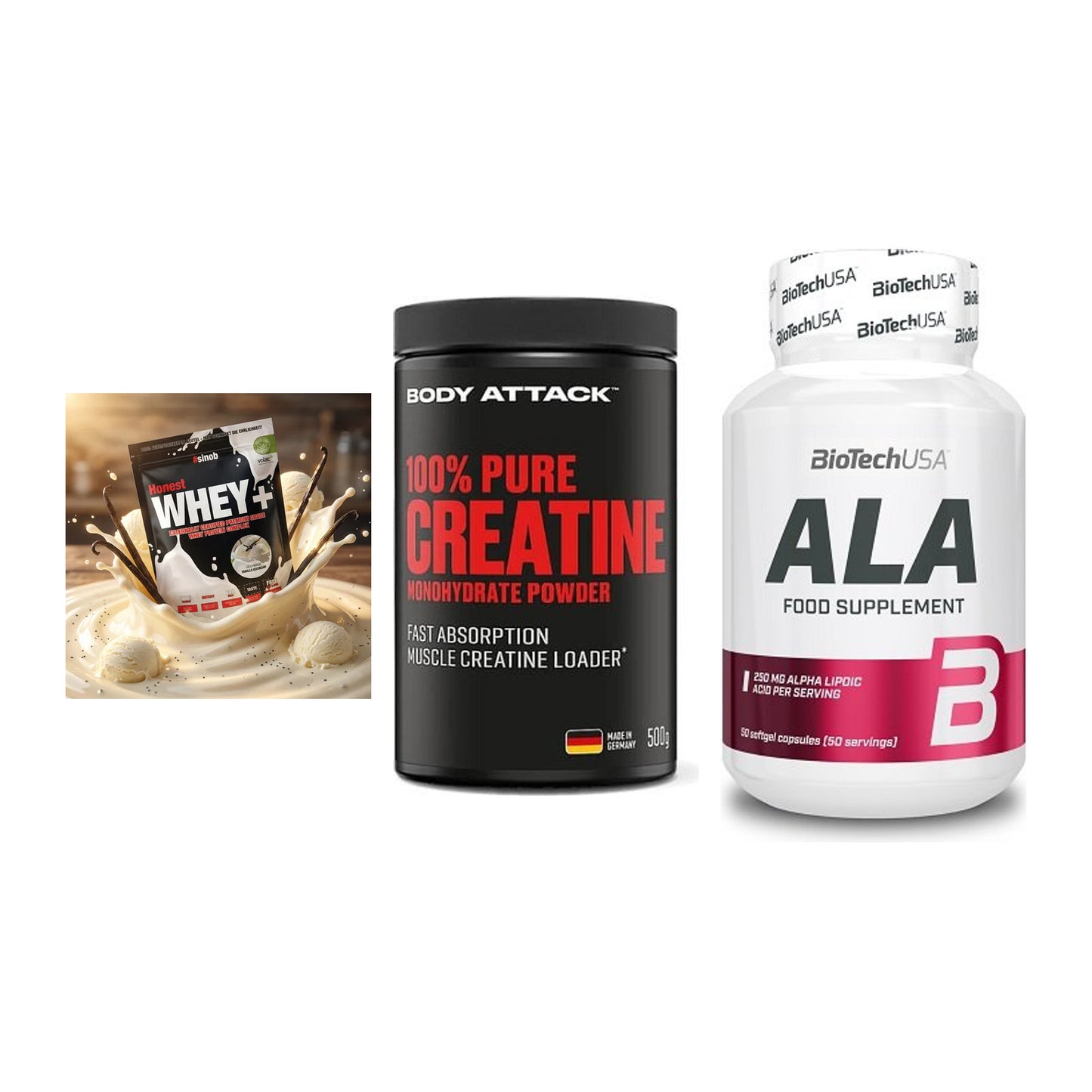 Einsteiger-Set: Sinob Honest + Body Attack 100% + BioTech ALA – alle enthaltenen Artikel