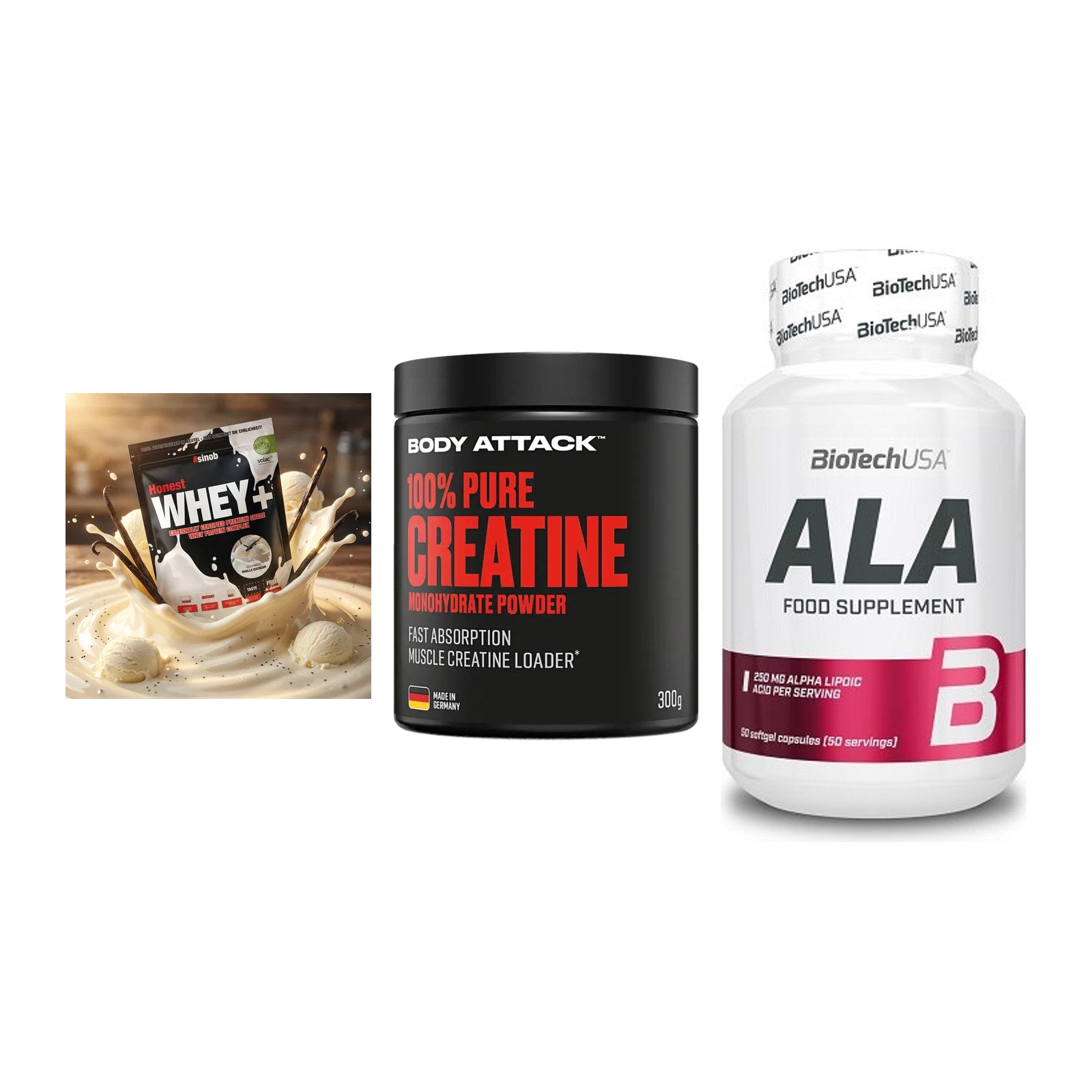 Einsteiger-Set: Sinob Honest + Body Attack 100% + BioTech ALA – alle enthaltenen Artikel