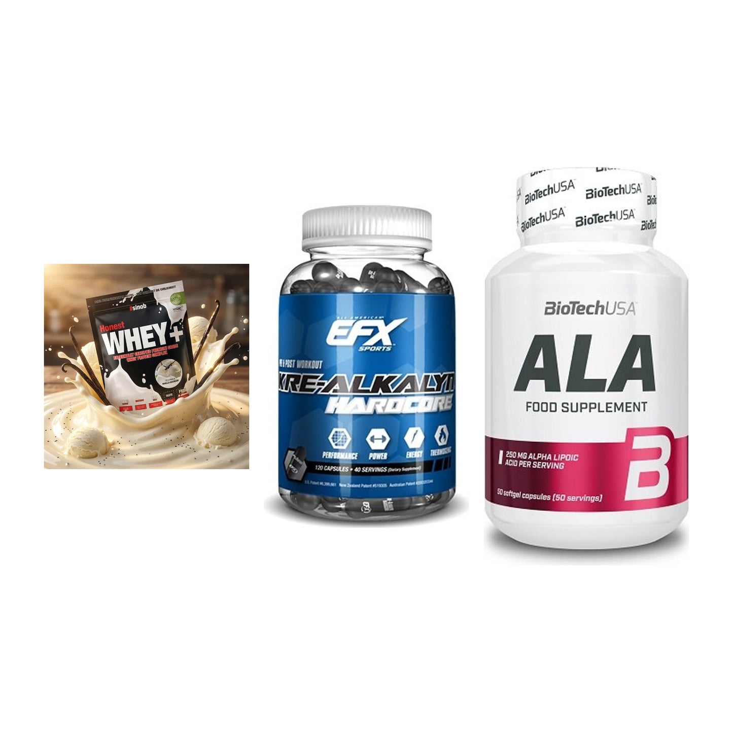 Einsteiger-Set: Sinob Honest + EFX Kre-Alkalyn + BioTech ALA – alle enthaltenen Artikel