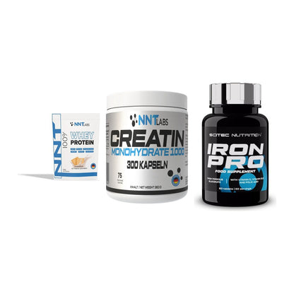 Einsteiger-Set: NNT Whey + NNT Creatin 1000 mg + Scitec Iron Pro – alle enthaltenen Artikel