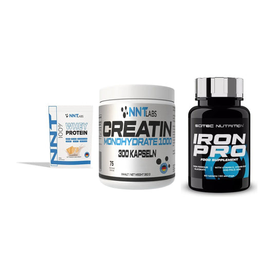 Einsteiger-Set: NNT Whey + NNT Creatin 1000 mg + Scitec Iron Pro – alle enthaltenen Artikel